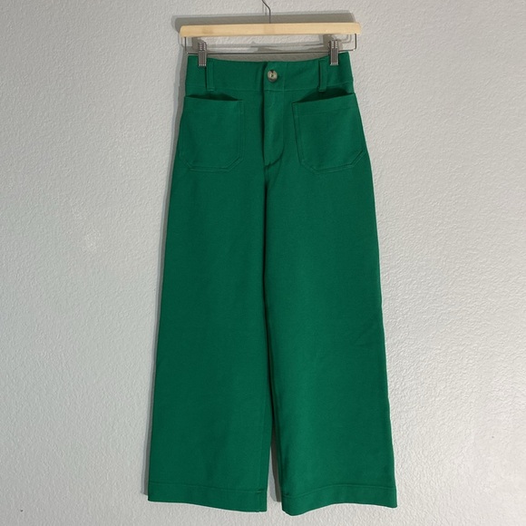 Anthropologie Maeve Colette Cropped Wide Leg Pants Kelly Green Knit Edition 25 - Picture 3 of 10